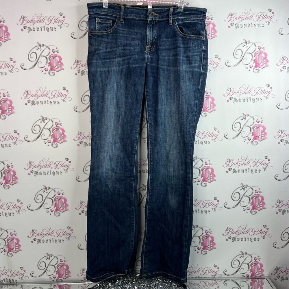 Guess boot mid denim pants logo pocket Women's Dark Blue Boot Cut Jeans